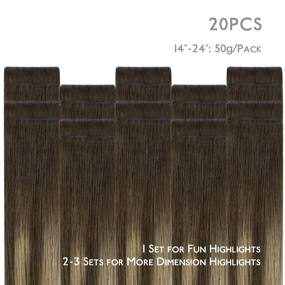 Invisi Edge Tape in Hair Extensions Human Hair, 14 Inch 50g 20pcs Balayage Choco - Picture 4 of 9